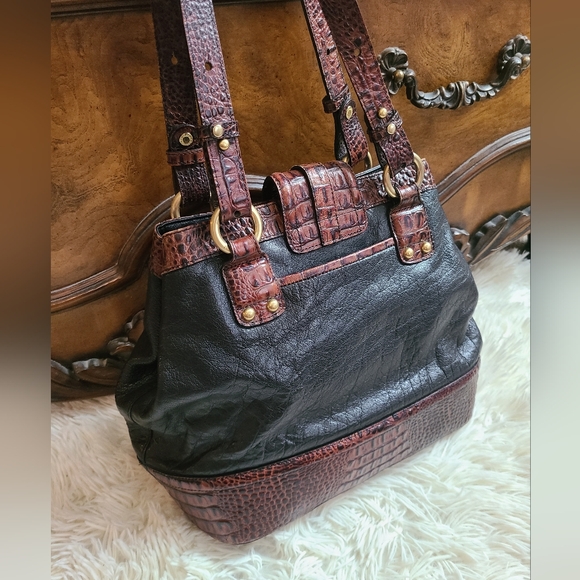 Brahmin Vintage Black & Brown Croc & Tuscan Leather Shoulder Bag - Picture 5 of 16